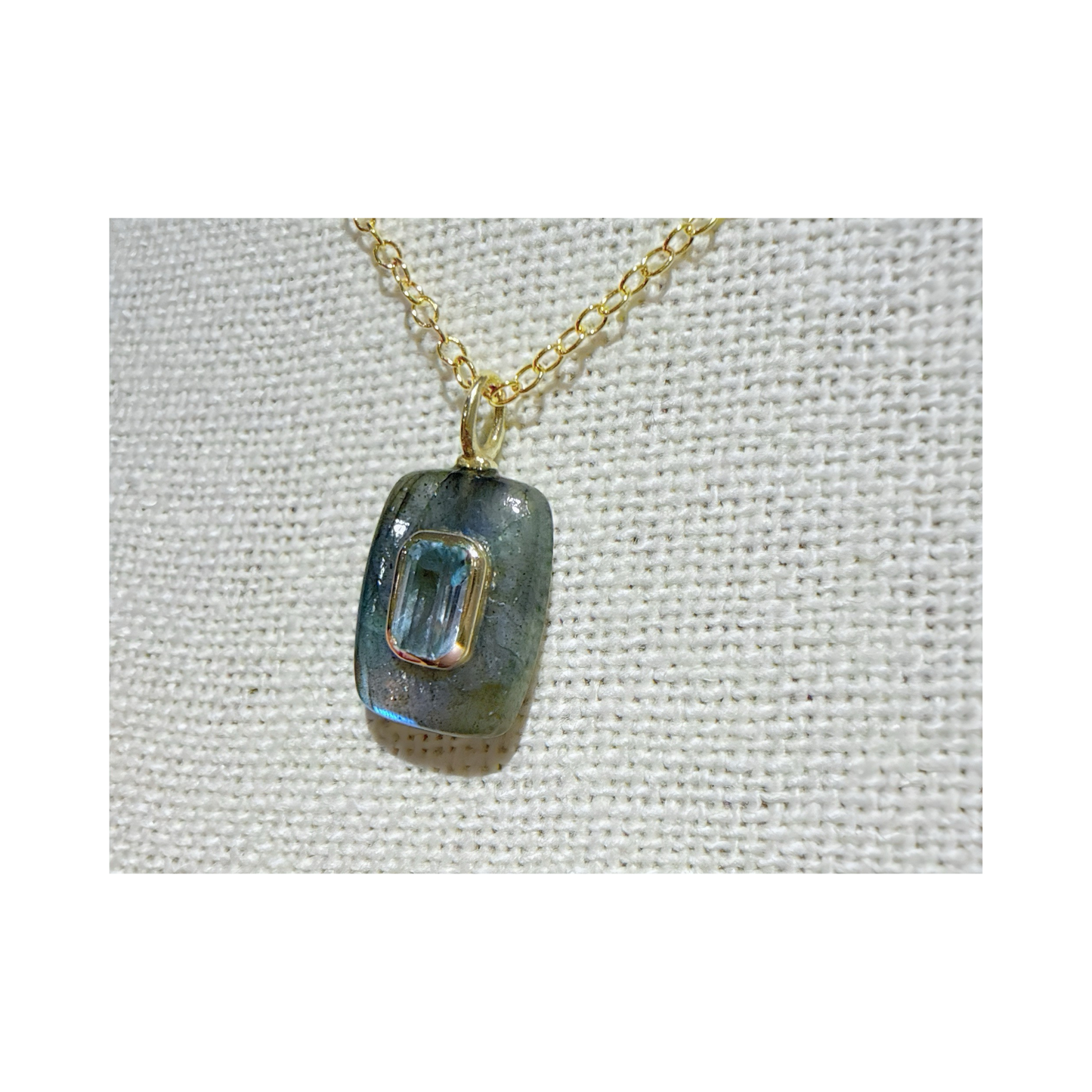 Labradorite Blue Topaz Pendant Necklace: 18K Gold Vermeil Sterling Silver