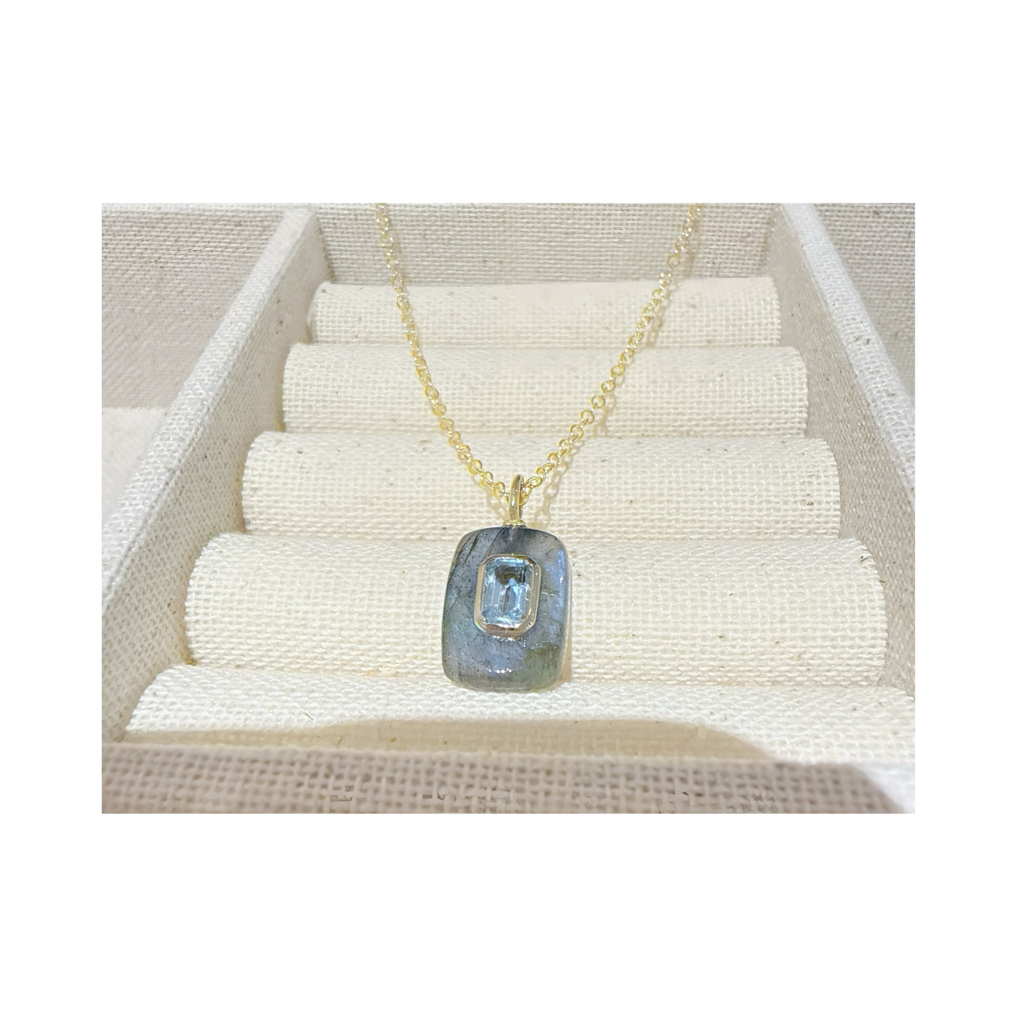 Labradorite Blue Topaz Pendant Necklace: 18K Gold Vermeil Sterling Silver