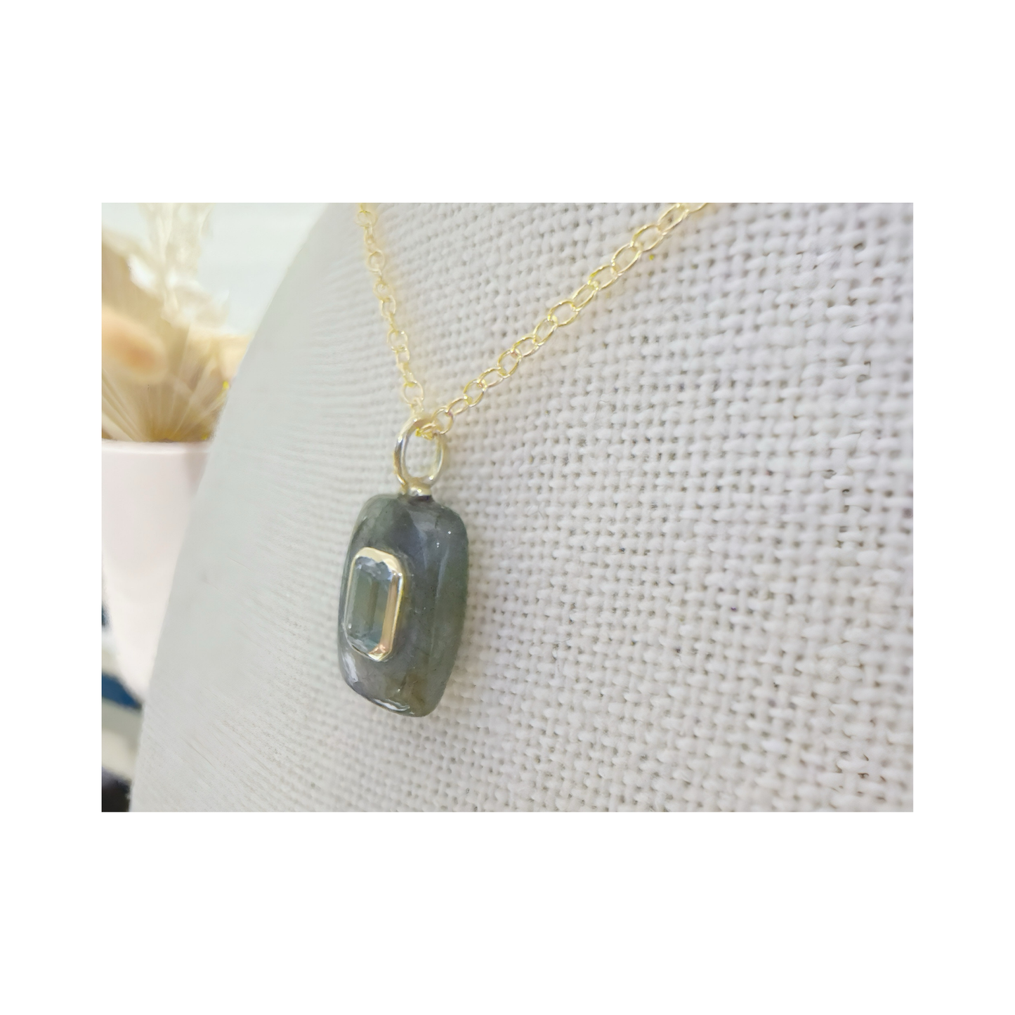 Labradorite Blue Topaz Pendant Necklace: 18K Gold Vermeil Sterling Silver