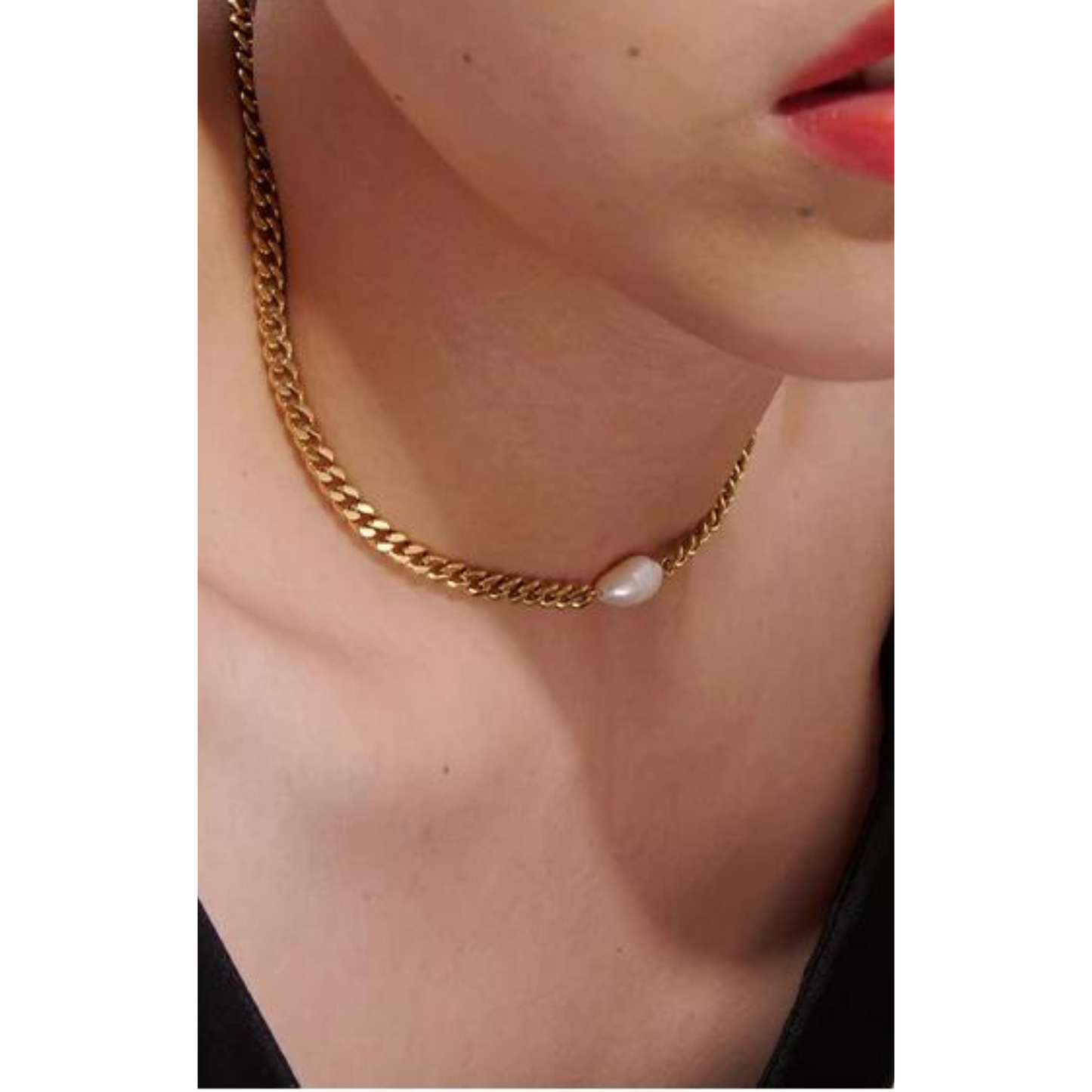 Curb Chain Pearl Necklace