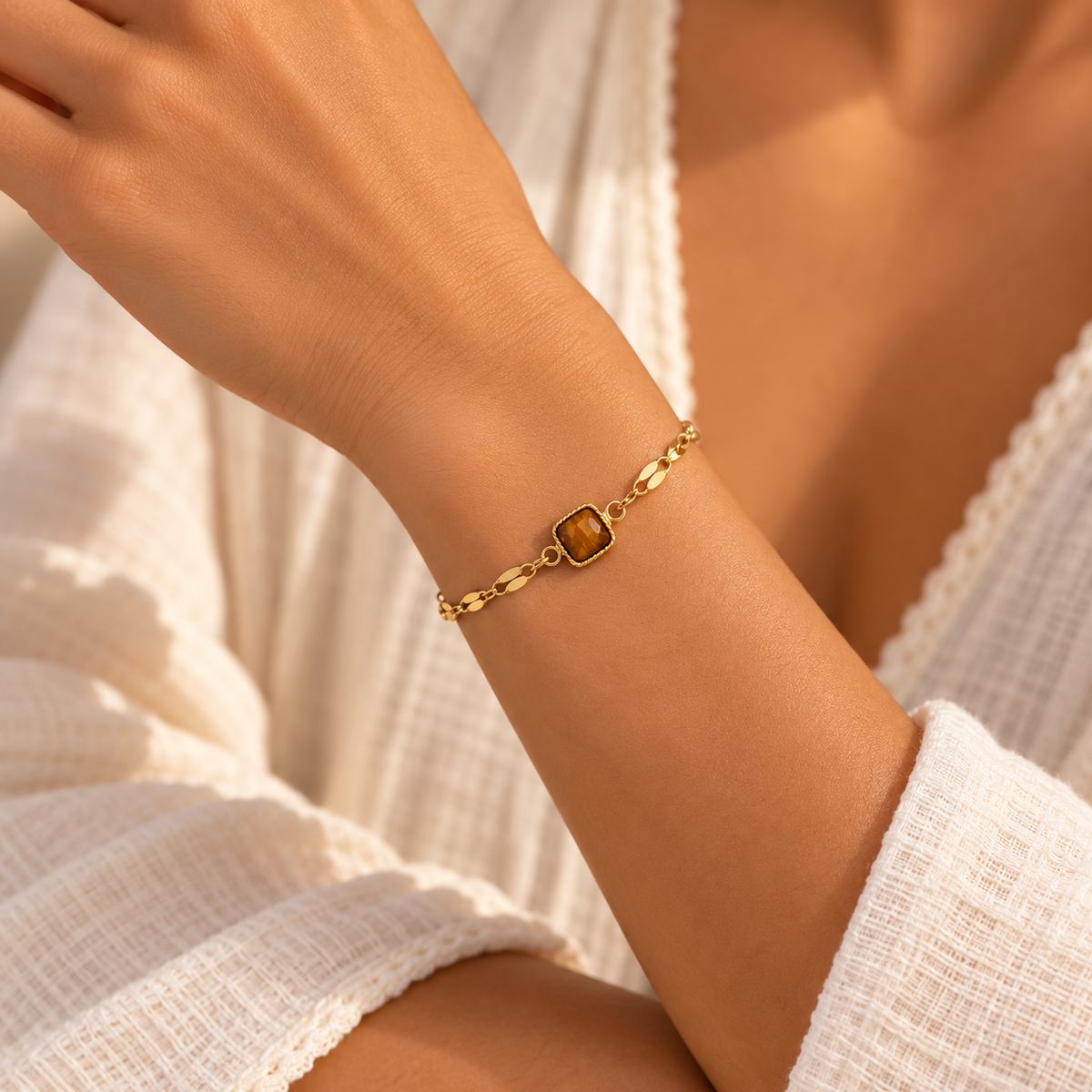 Tiger's Eye Gold Chain Bracelet
