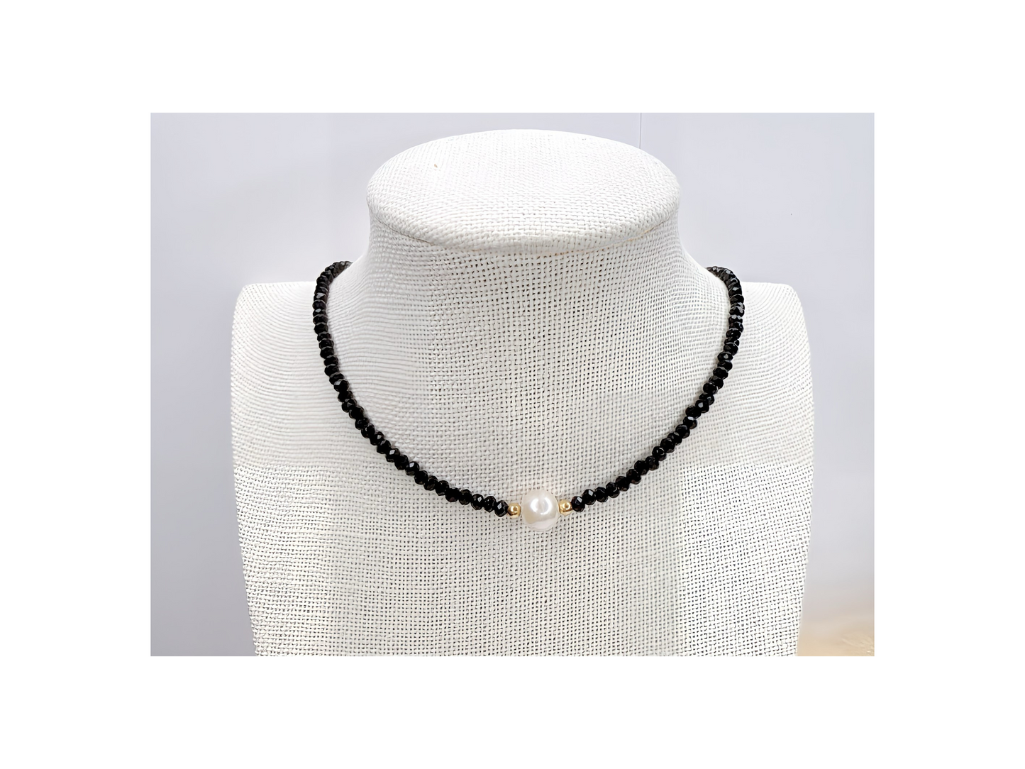 Black Crystal Choker with Freshwater Pearl