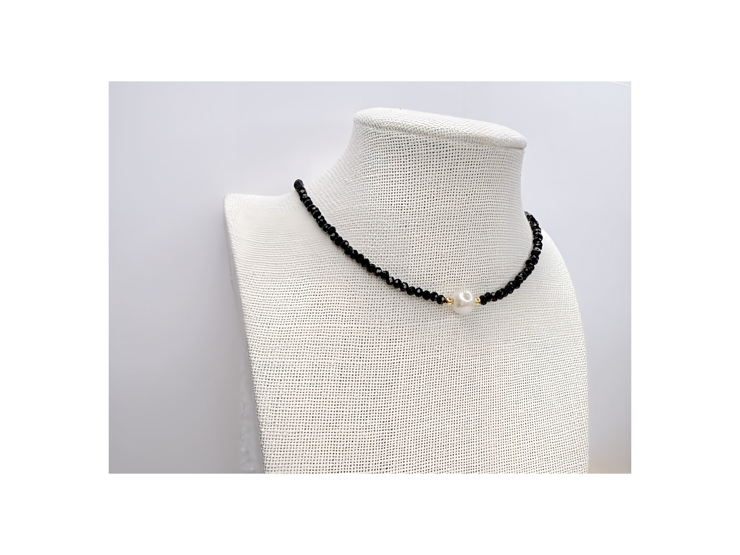 Black Crystal Choker with Freshwater Pearl