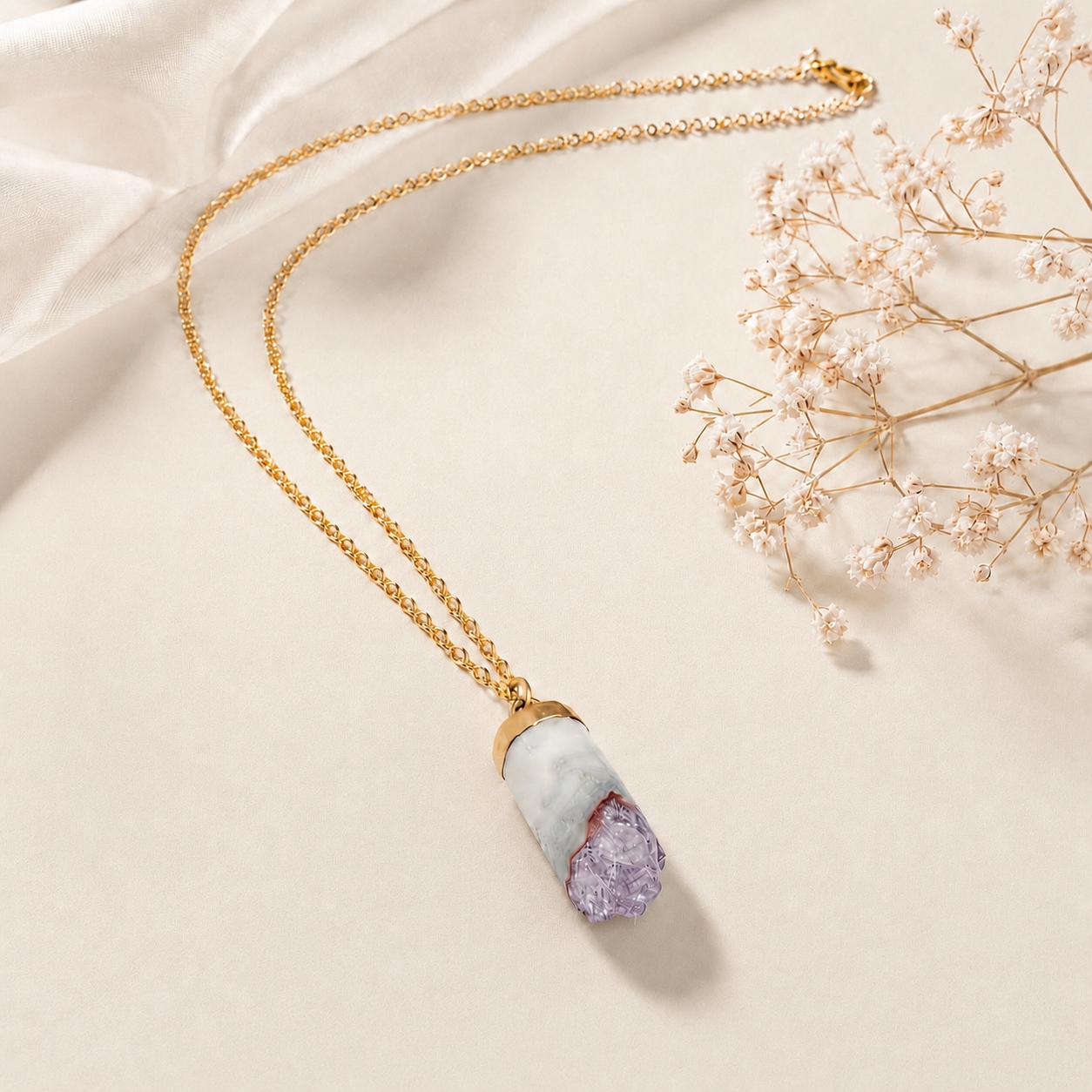Amethyst Half Cylinder Necklace