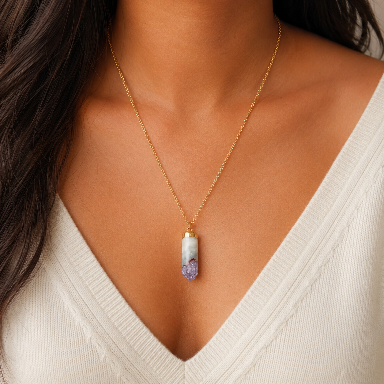 Amethyst Half Cylinder Necklace