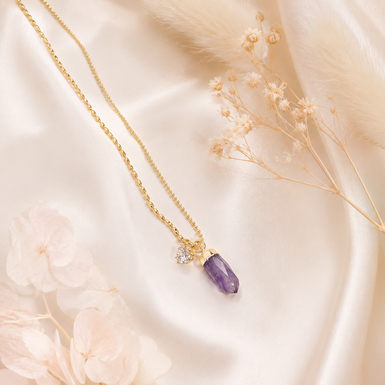 Amethyst Spike Necklace Gold