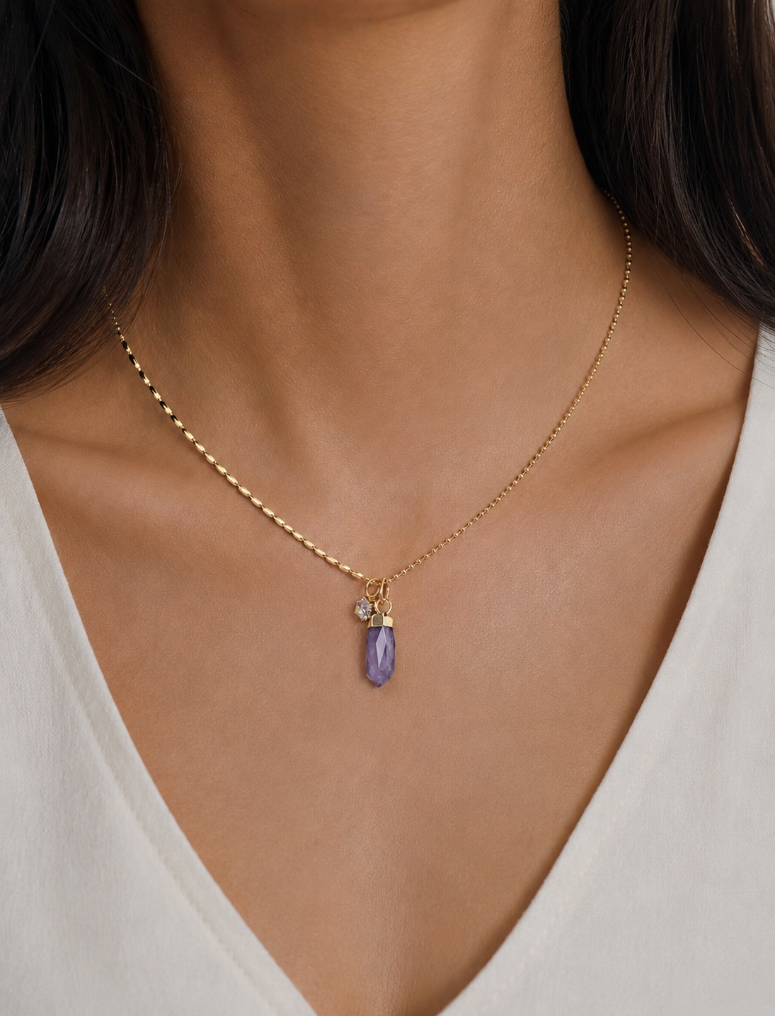 Amethyst Spike Necklace Gold