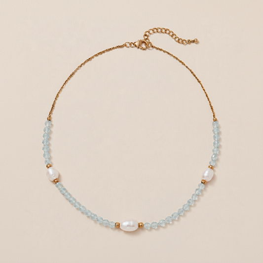 Aquamarine Pearl Chain Necklace