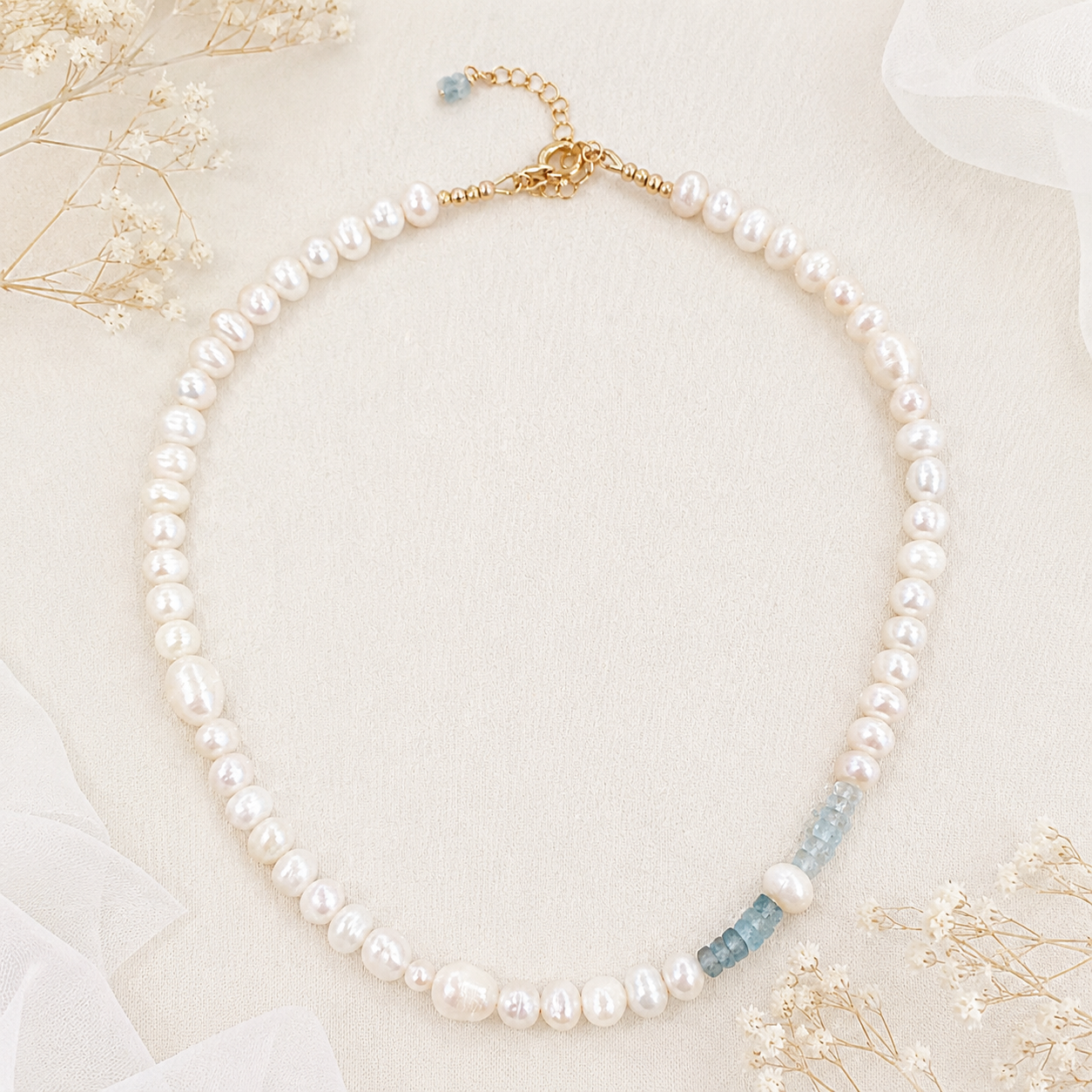 Gradient Moss Aquamarine Pearl Necklace