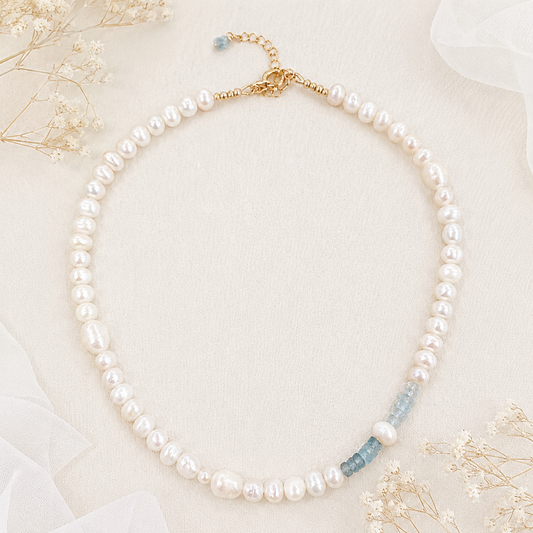 Gradient Moss Aquamarine Pearl Necklace