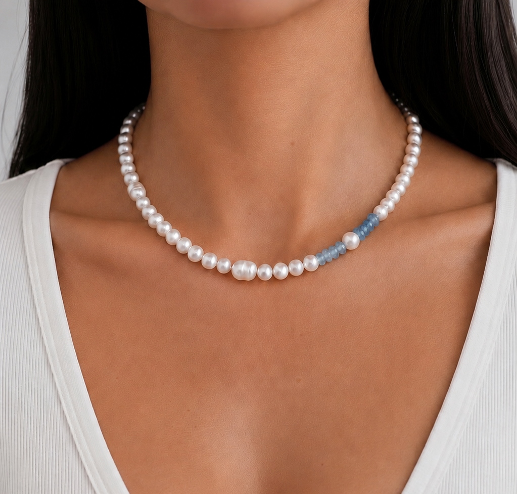 Gradient Moss Aquamarine Pearl Necklace