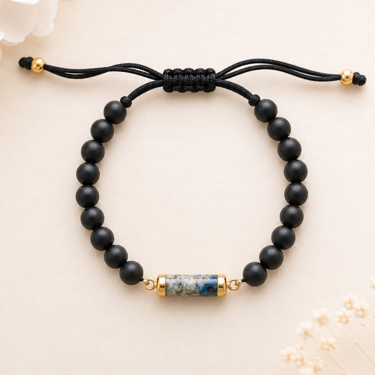 Onyx and K2 Jasper Gemstone Bracelet