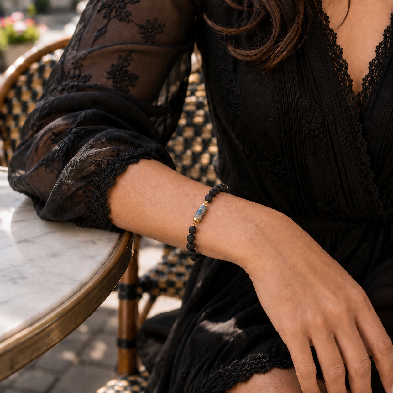 Onyx and K2 Jasper Gemstone Bracelet