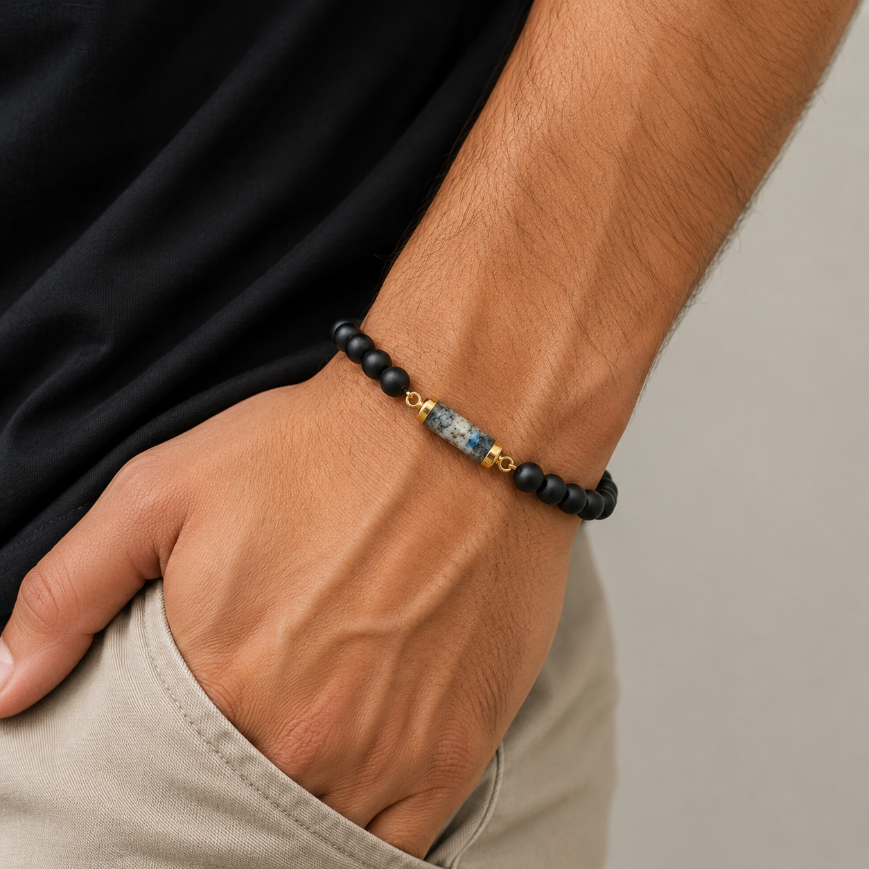 Onyx and K2 Jasper Gemstone Bracelet