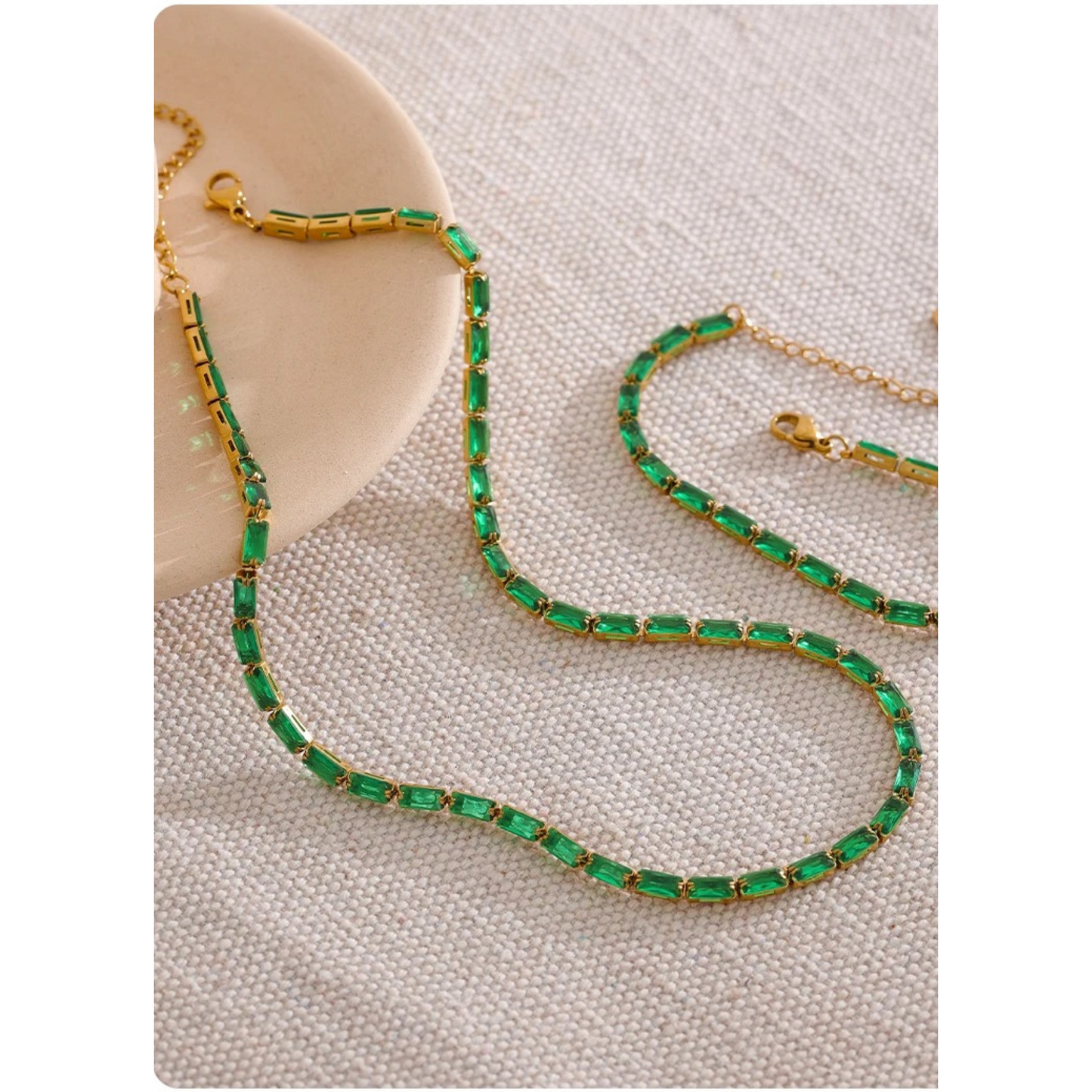 Gorgeous Baguette Cut Jewel Necklace (comes in green jewels as well)