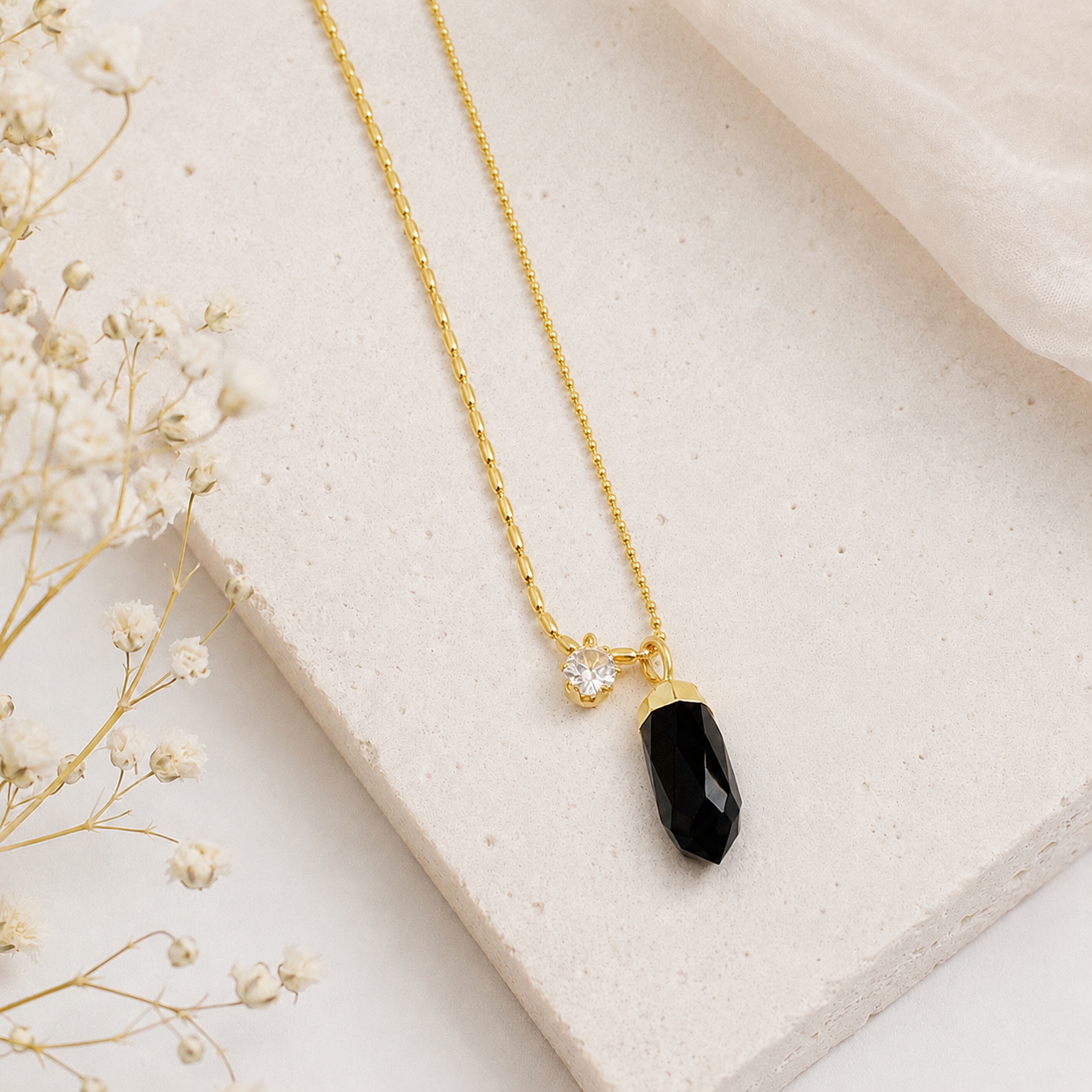 Black Onyx Necklace Gold