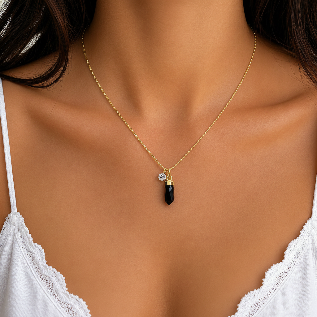 Black Onyx Necklace Gold