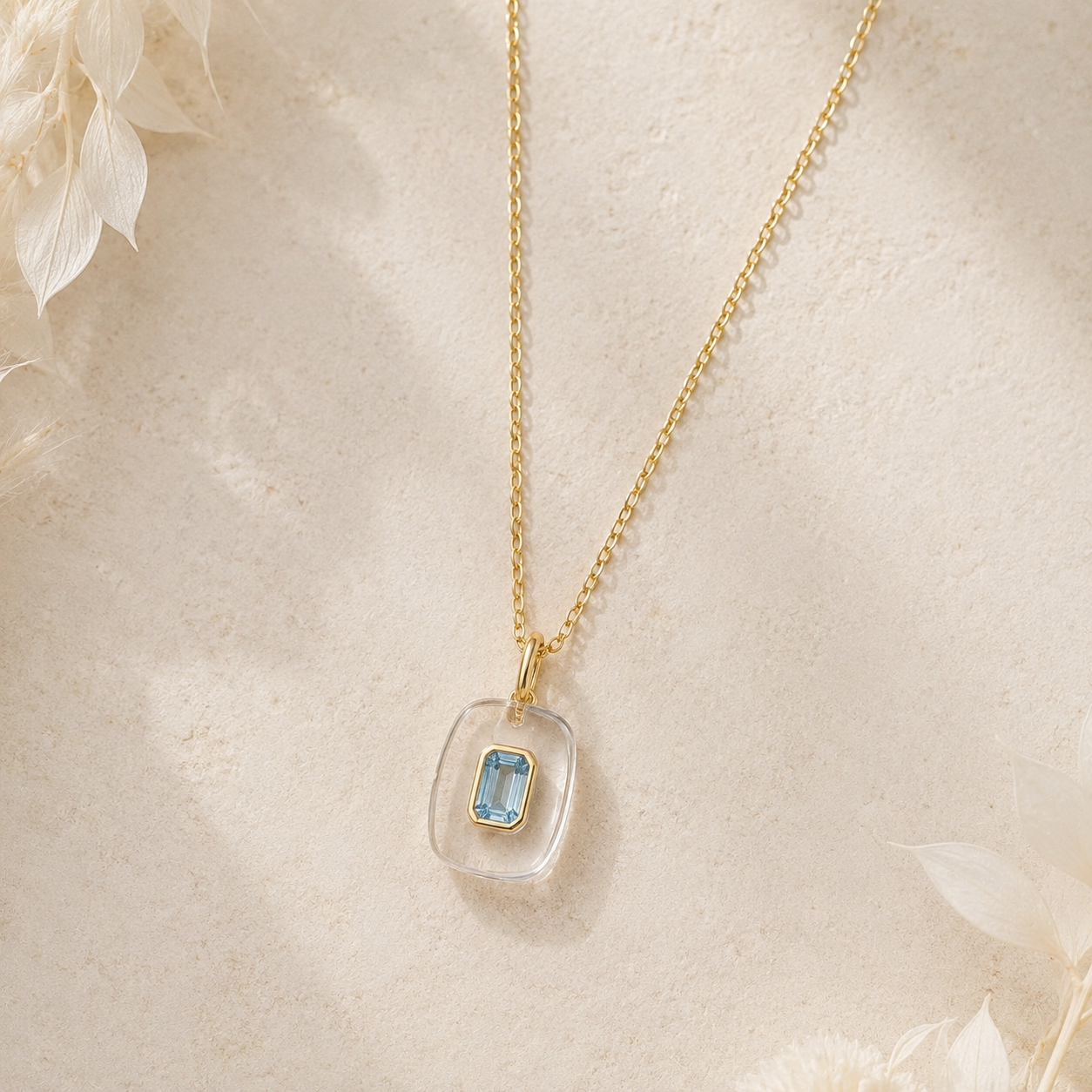 Crystal Quartz Blue Topaz Pendant Necklace: 18K Gold Vermeil Sterling Silver