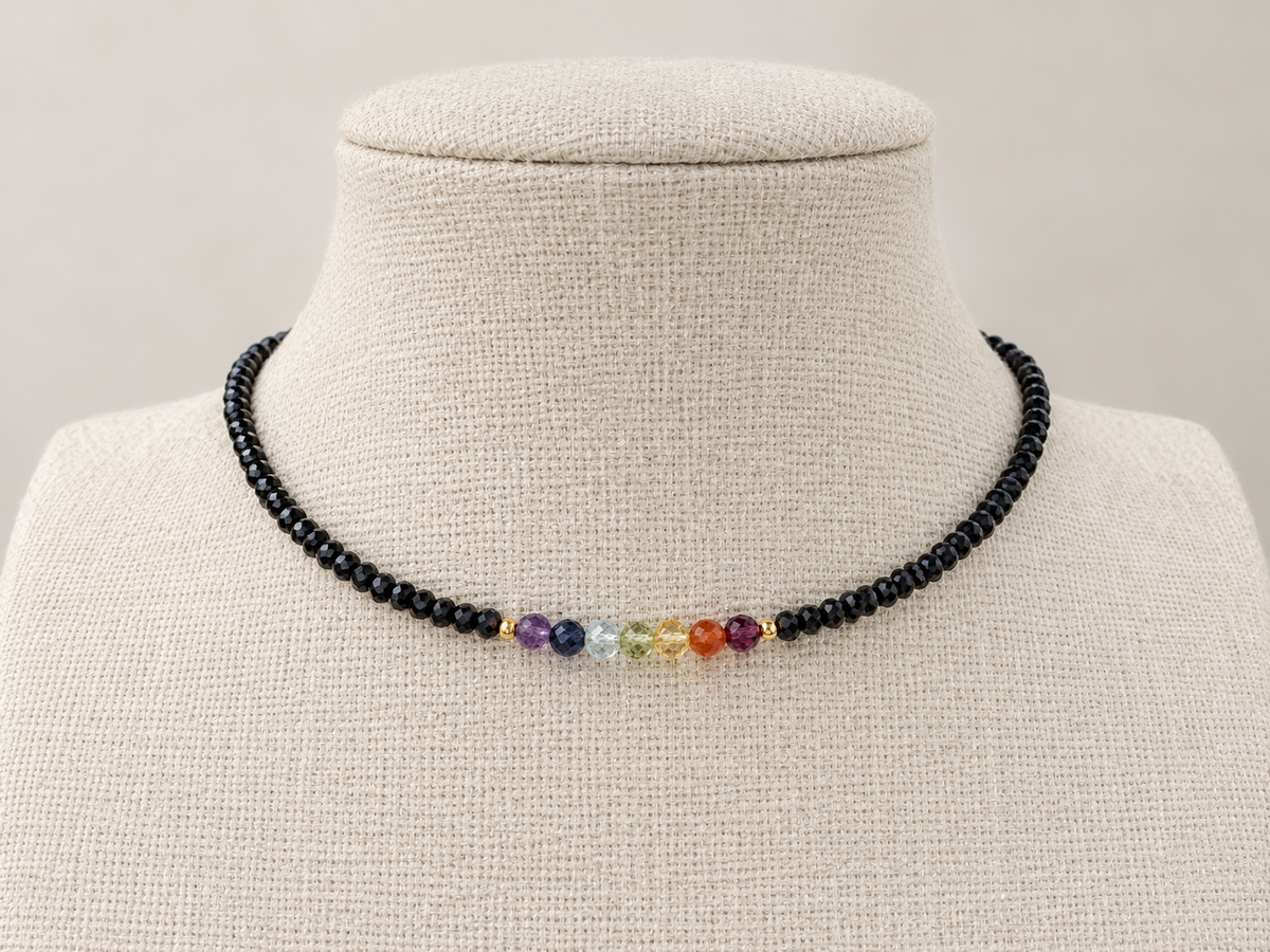 Black Onyx and Chakra Stone Necklace