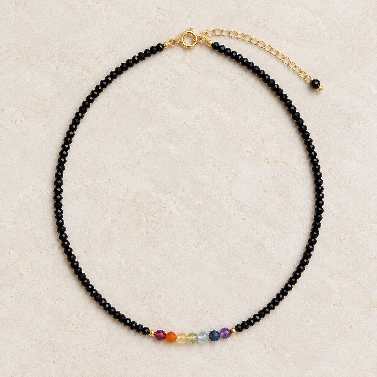 Black Onyx and Chakra Stone Necklace