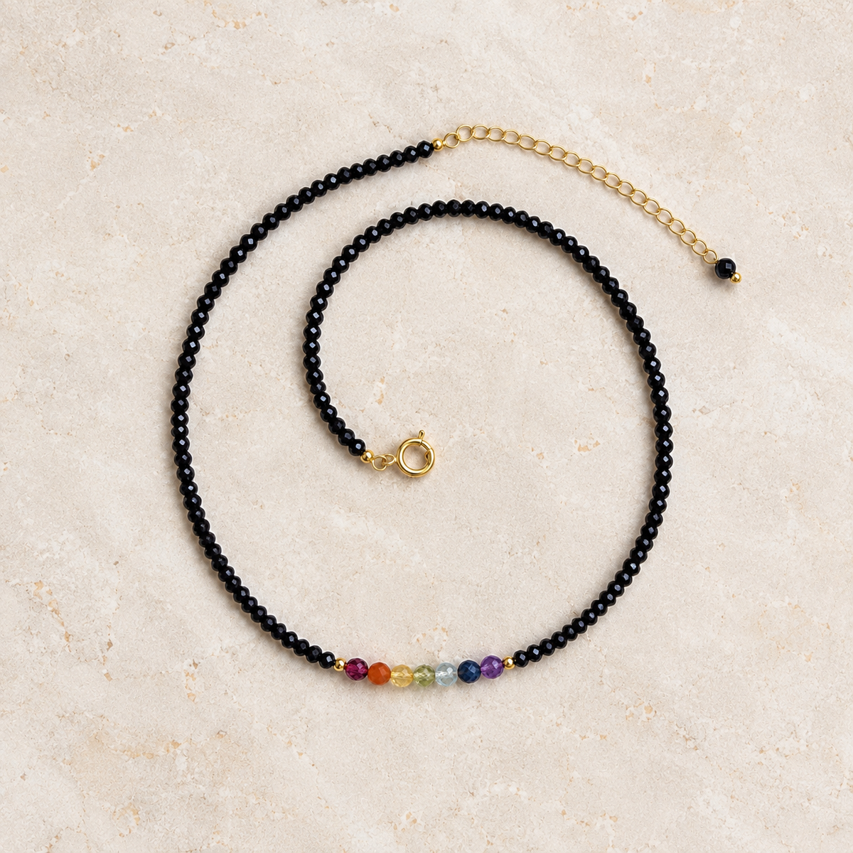 Black Onyx and Chakra Stone Necklace