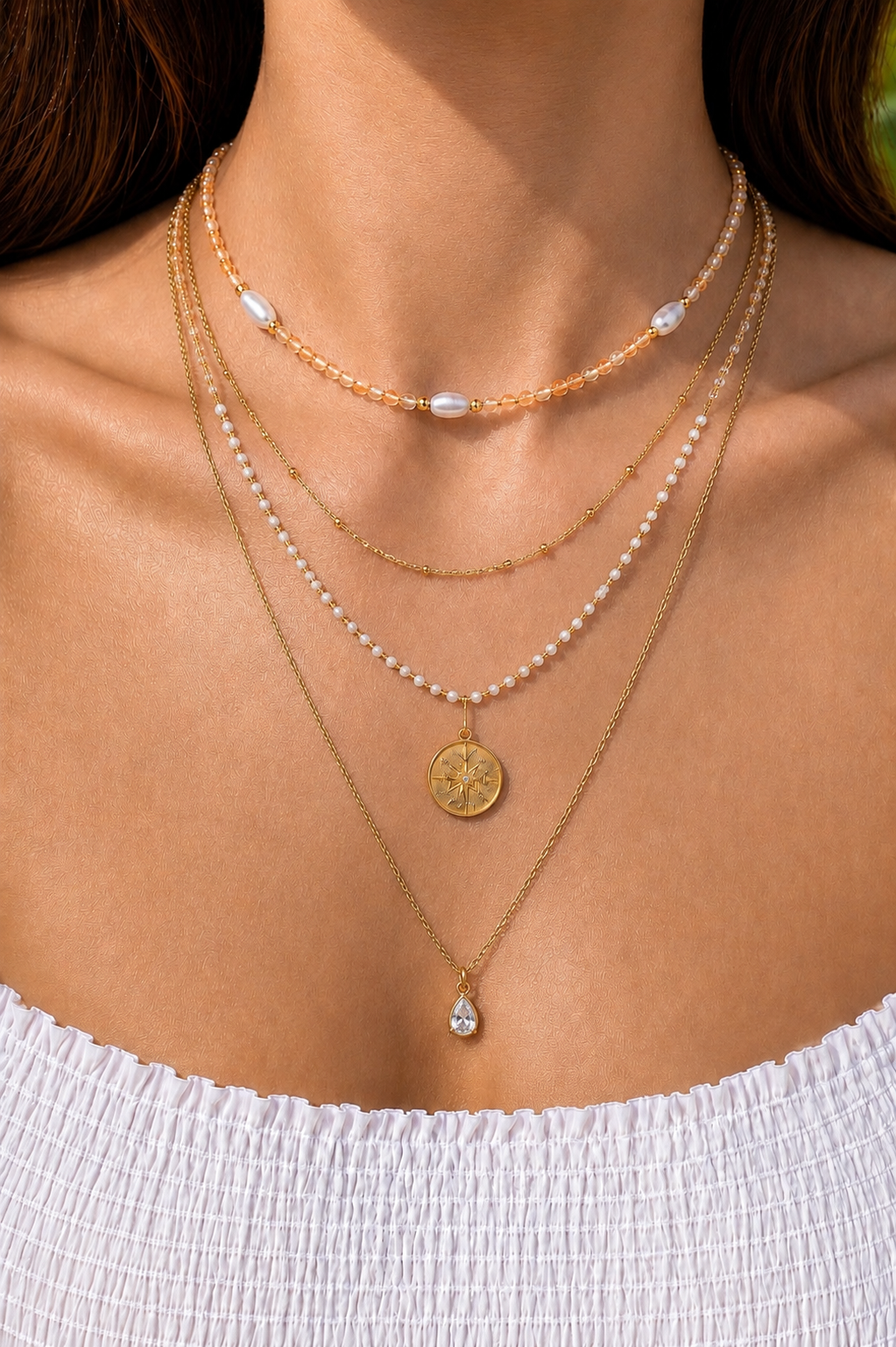 Citrine Pearl Chain Necklace