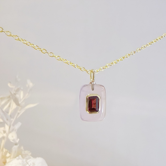 Rose Quartz Garnet Gold Vermeil Necklace