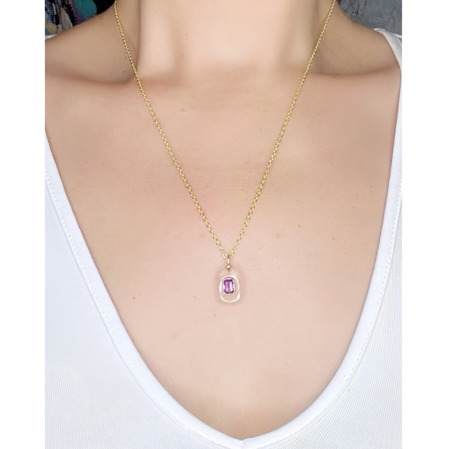 Crystal Quartz Amethyst Pendant Necklace: 18K Gold Vermeil Sterling Silver