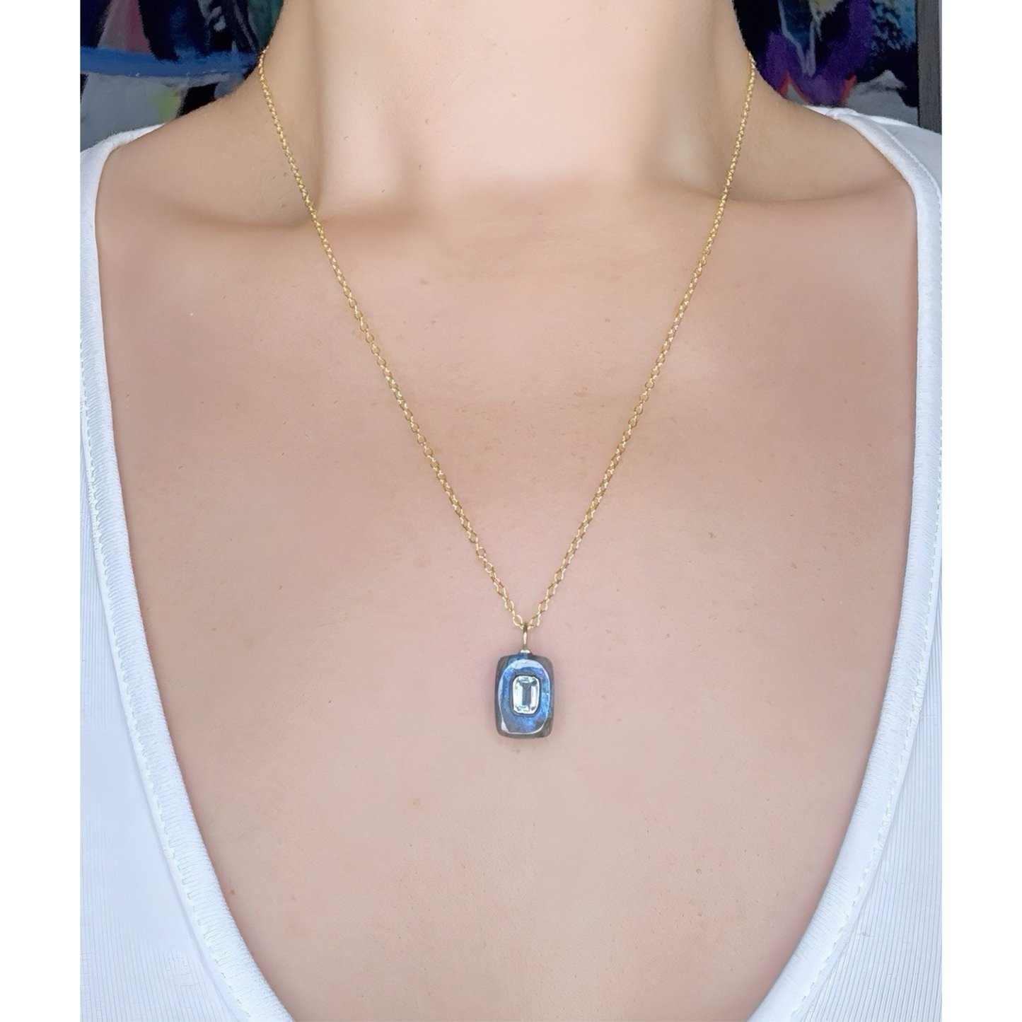 Labradorite Blue Topaz Pendant Necklace: 18K Gold Vermeil Sterling Silver