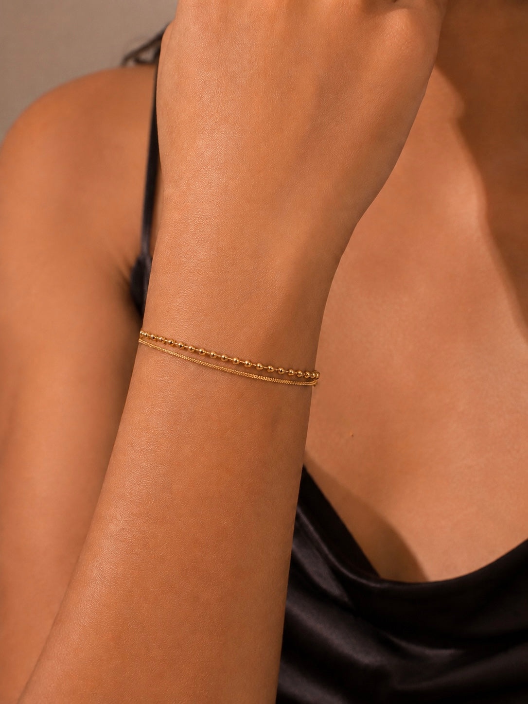 Layered Bead and Chain Bracelet
