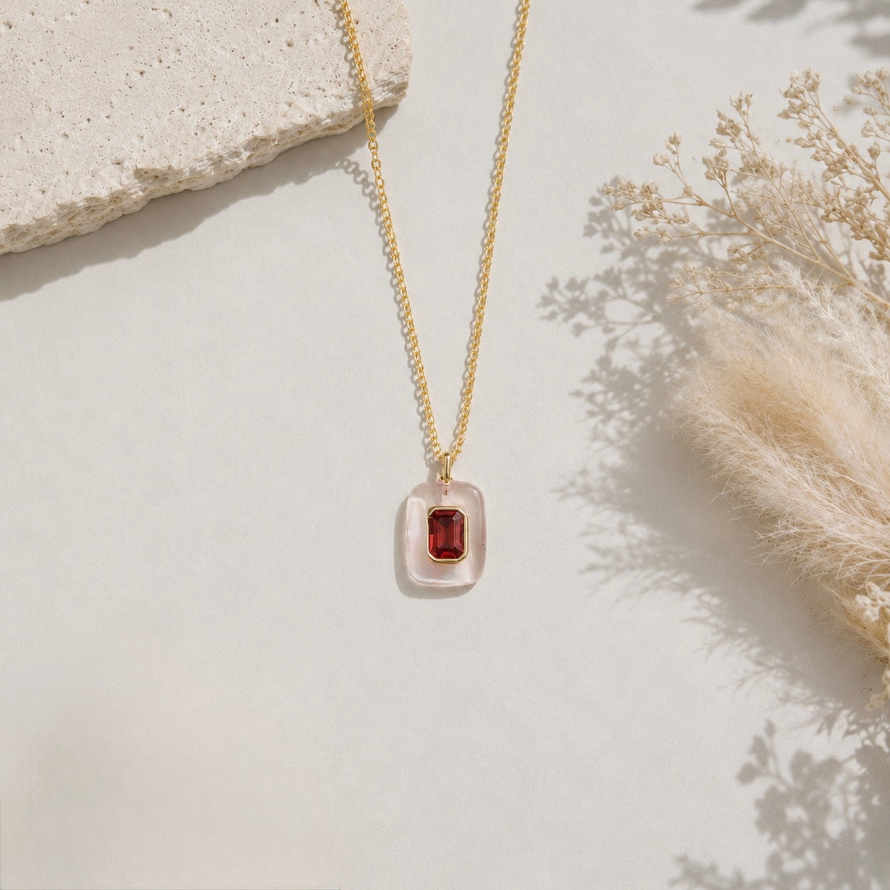 Rose Quartz Garnet Gold Vermeil Necklace