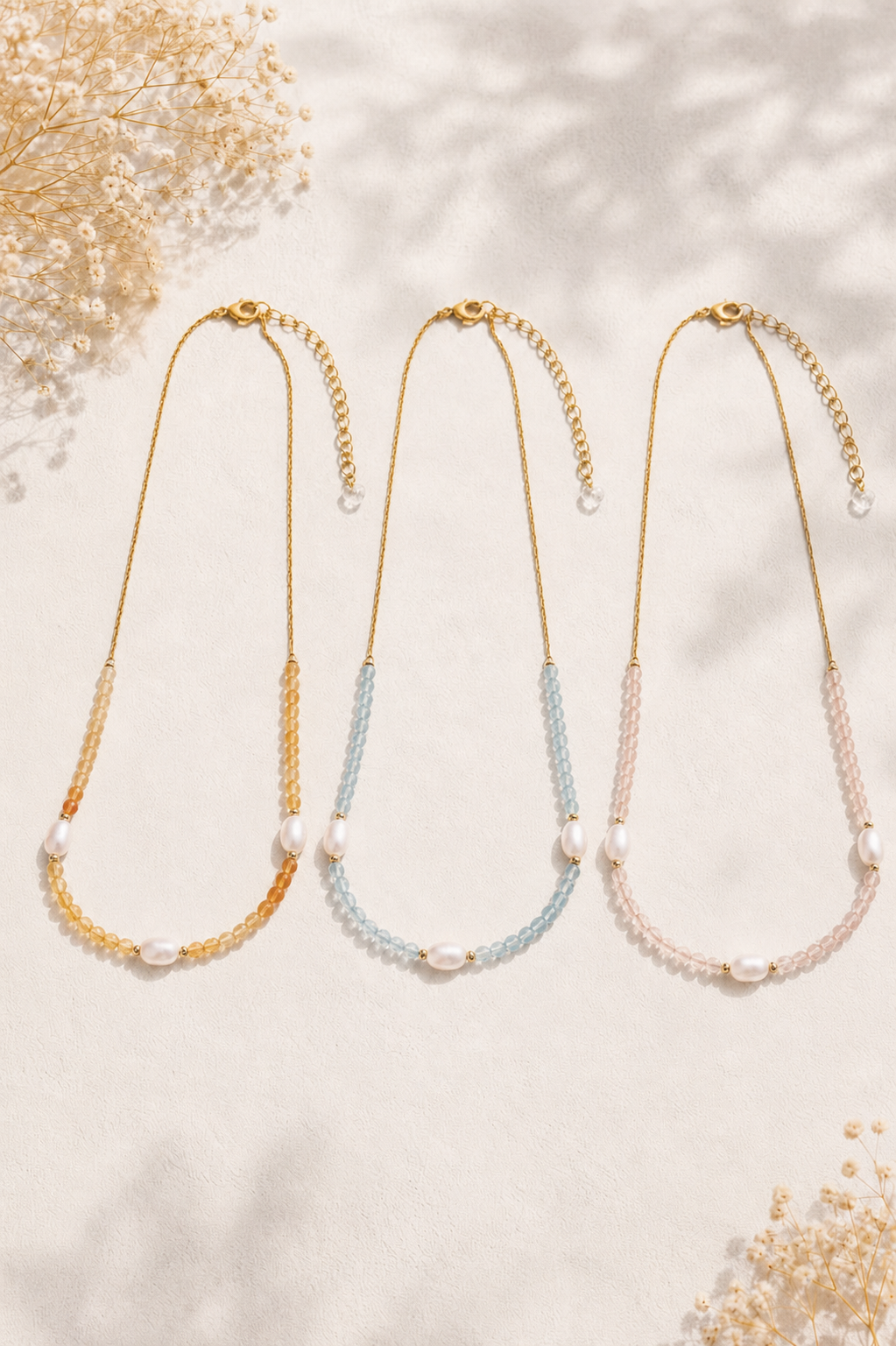 Rose Quartz Pearl Chain Necklace