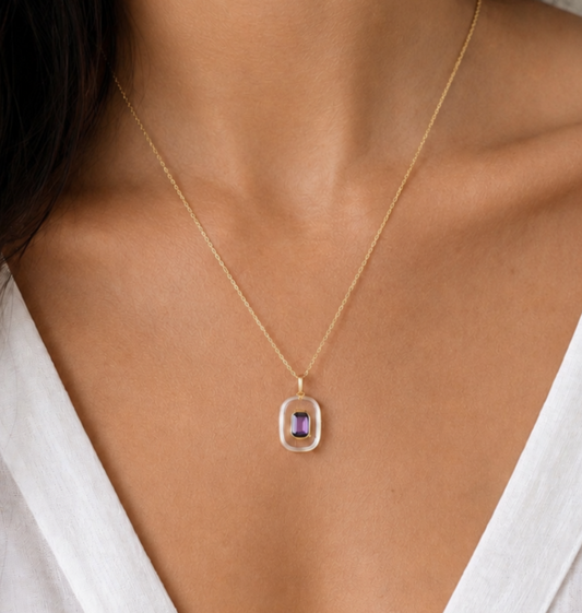 Crystal Quartz Amethyst Pendant Necklace: 18K Gold Vermeil Sterling Silver