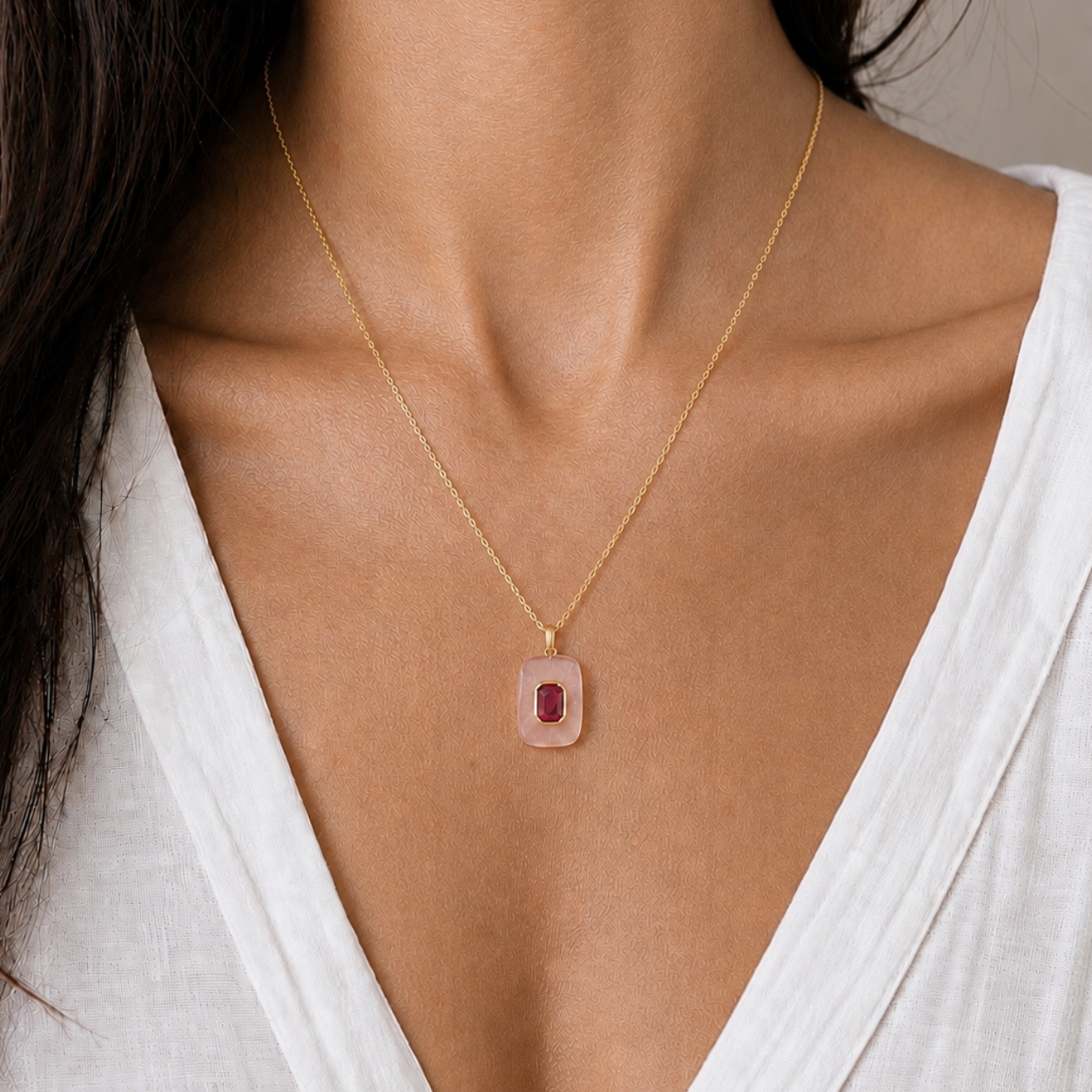 Rose Quartz Garnet Gold Vermeil Necklace