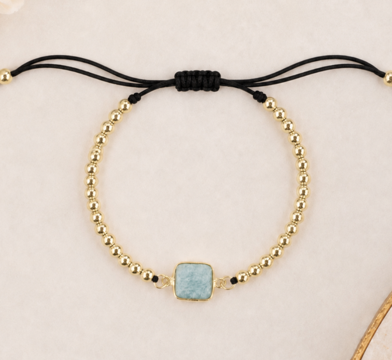 Aquamarine, Moonstone  or Azurite Jasper Gold Beaded Bracelet