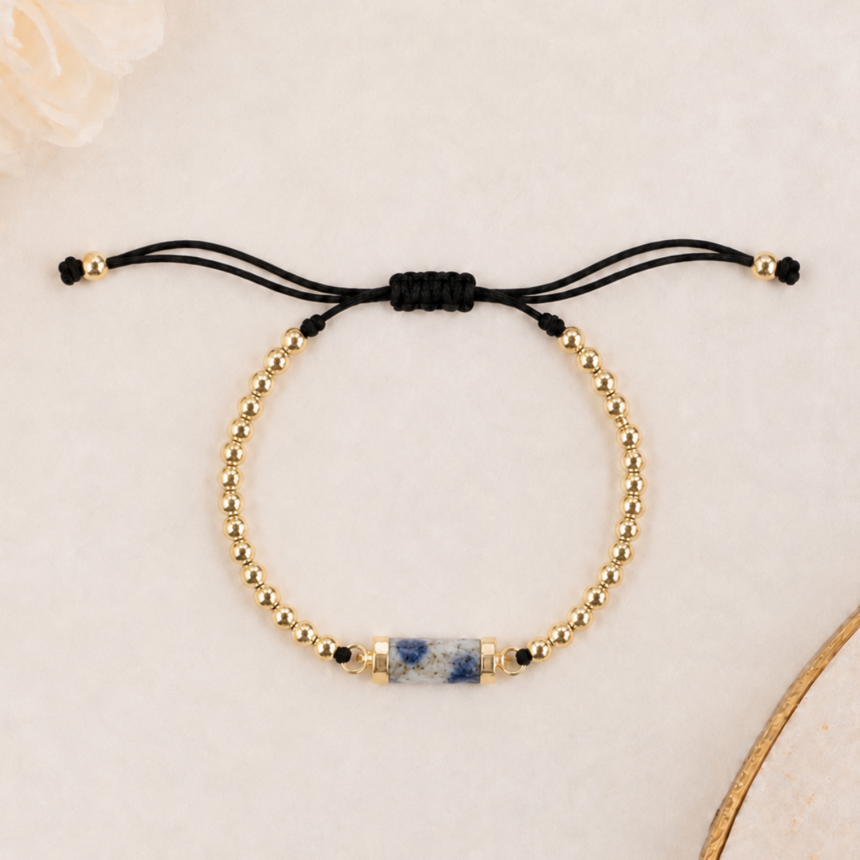 Aquamarine, Moonstone  or Azurite Jasper Gold Beaded Bracelet