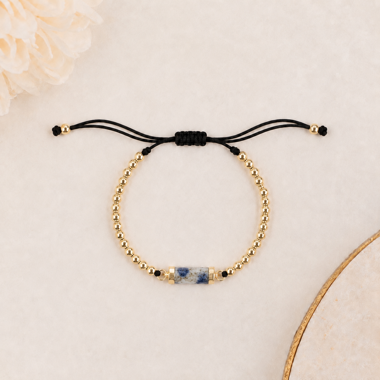 Aquamarine, Moonstone  or Azurite Jasper Gold Beaded Bracelet
