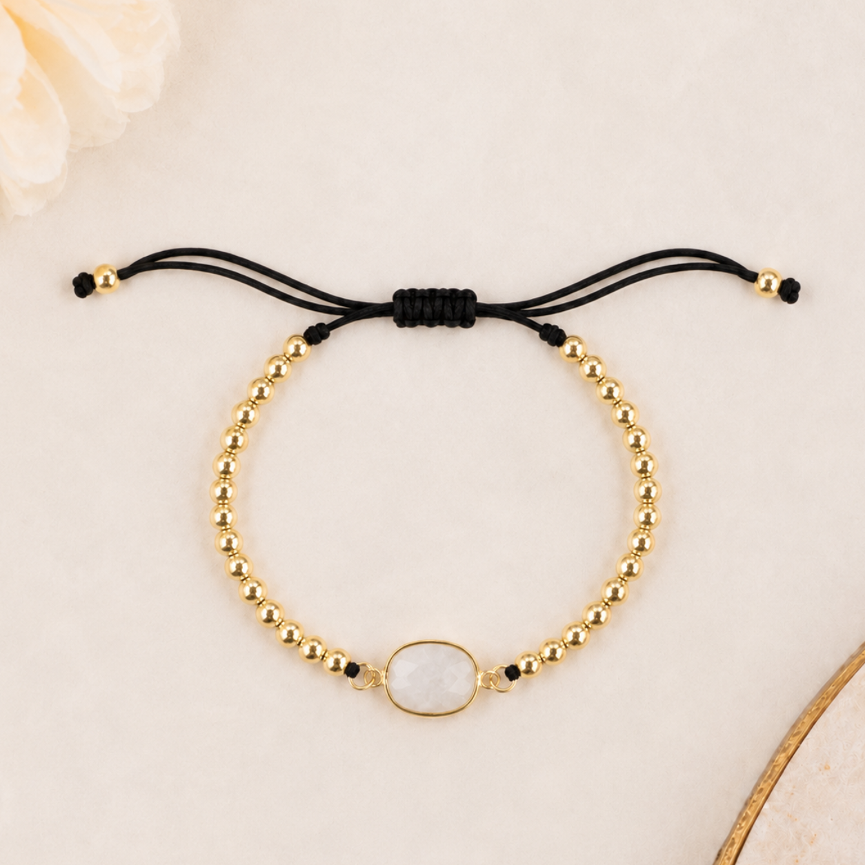 Aquamarine, Moonstone  or Azurite Jasper Gold Beaded Bracelet