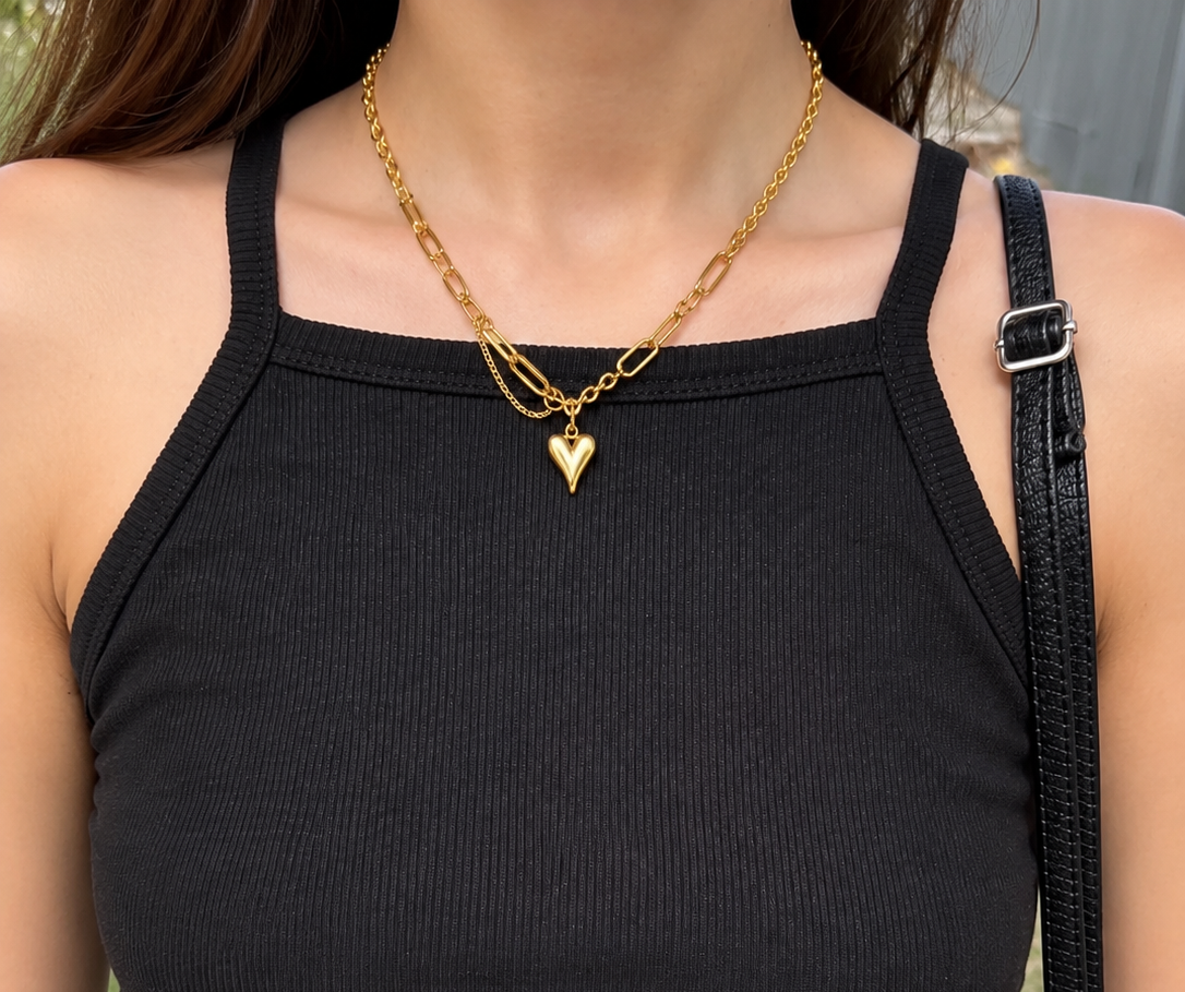 Stylish Mixed Chain Heart Necklace
