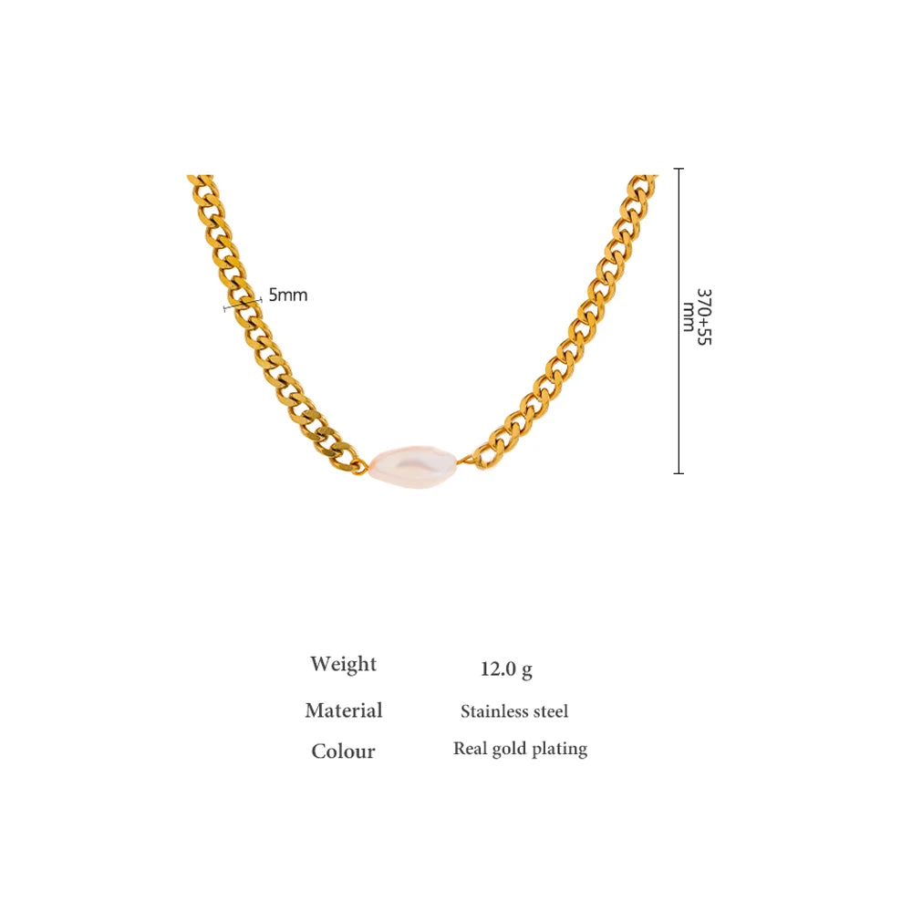 Curb Chain Pearl Necklace