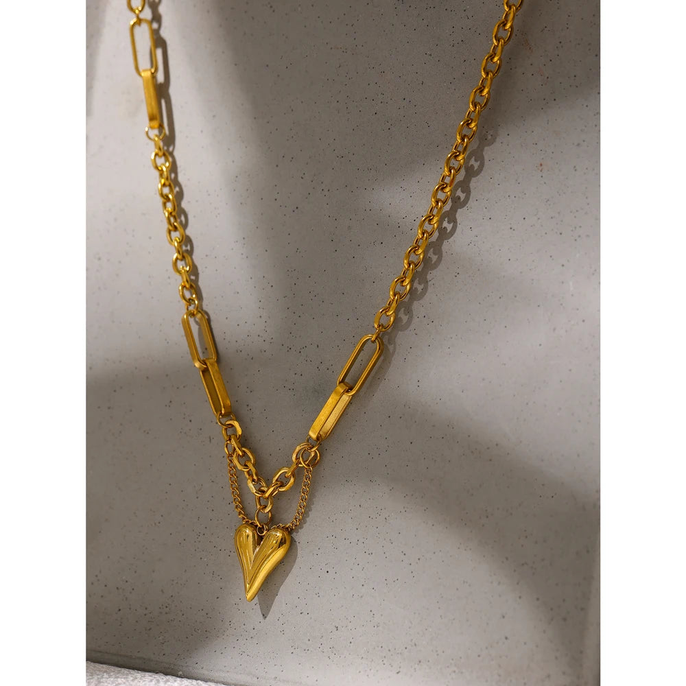 Stylish Mixed Chain Heart Necklace