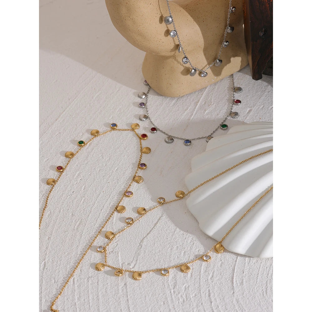 Shell & Gem Dangle Necklace