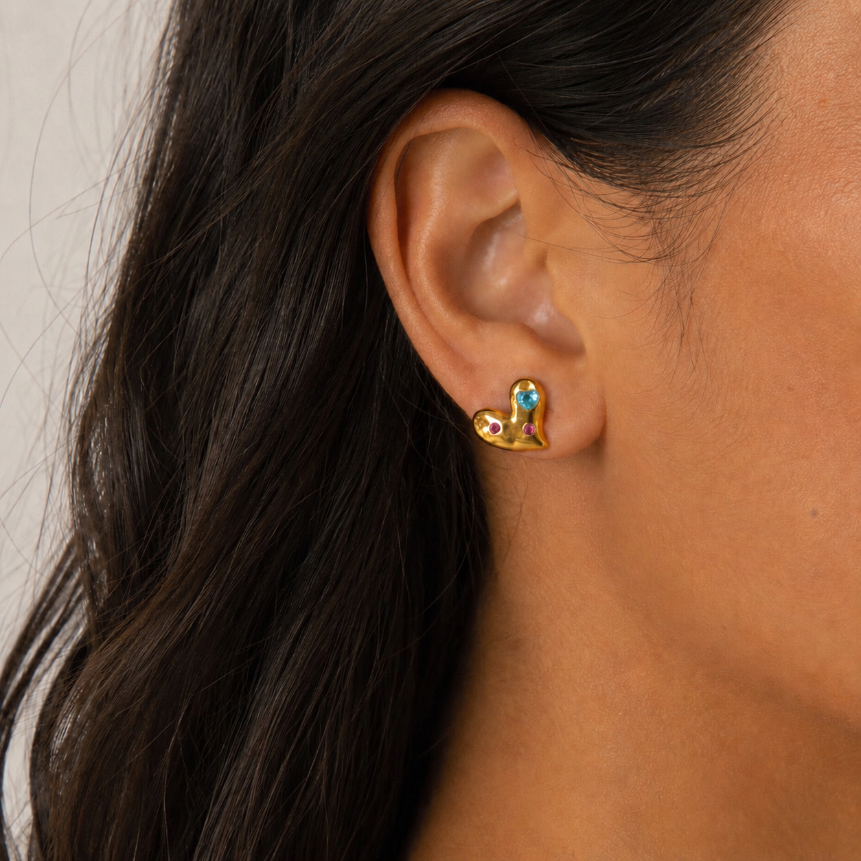 Beautiful Gem Stone Heart Studs