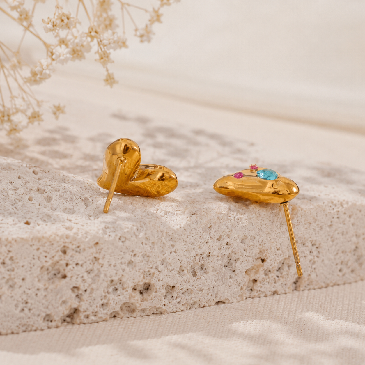 Beautiful Gem Stone Heart Studs