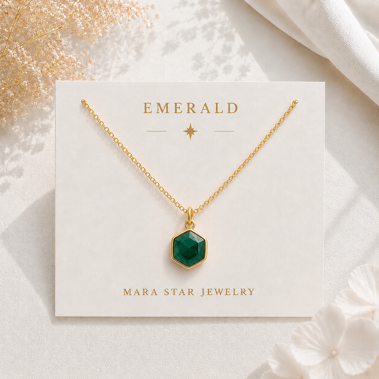 Hexagon Moonstone, Labradorite, Emerald, Aquamarine Necklace: 16K Gold Plated Pendant, June Birthstone