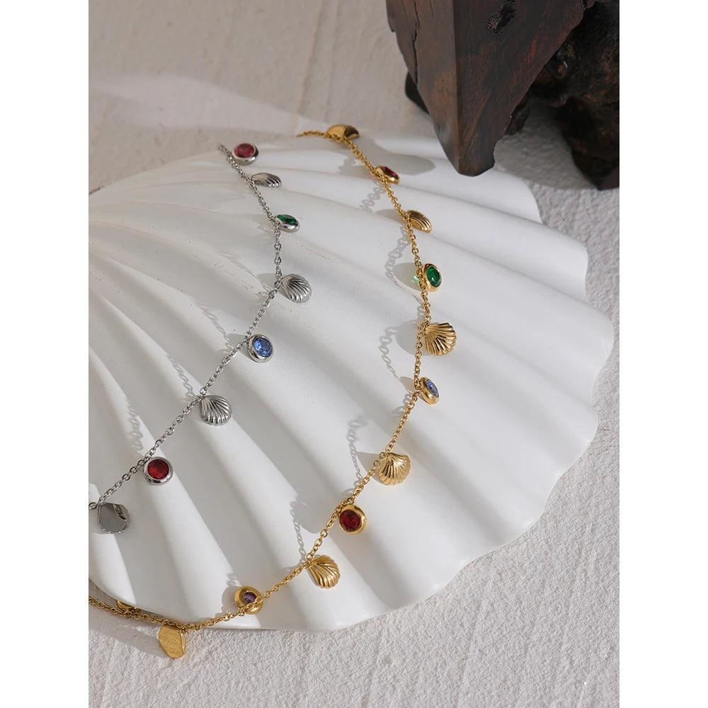 Shell & Gem Dangle Necklace