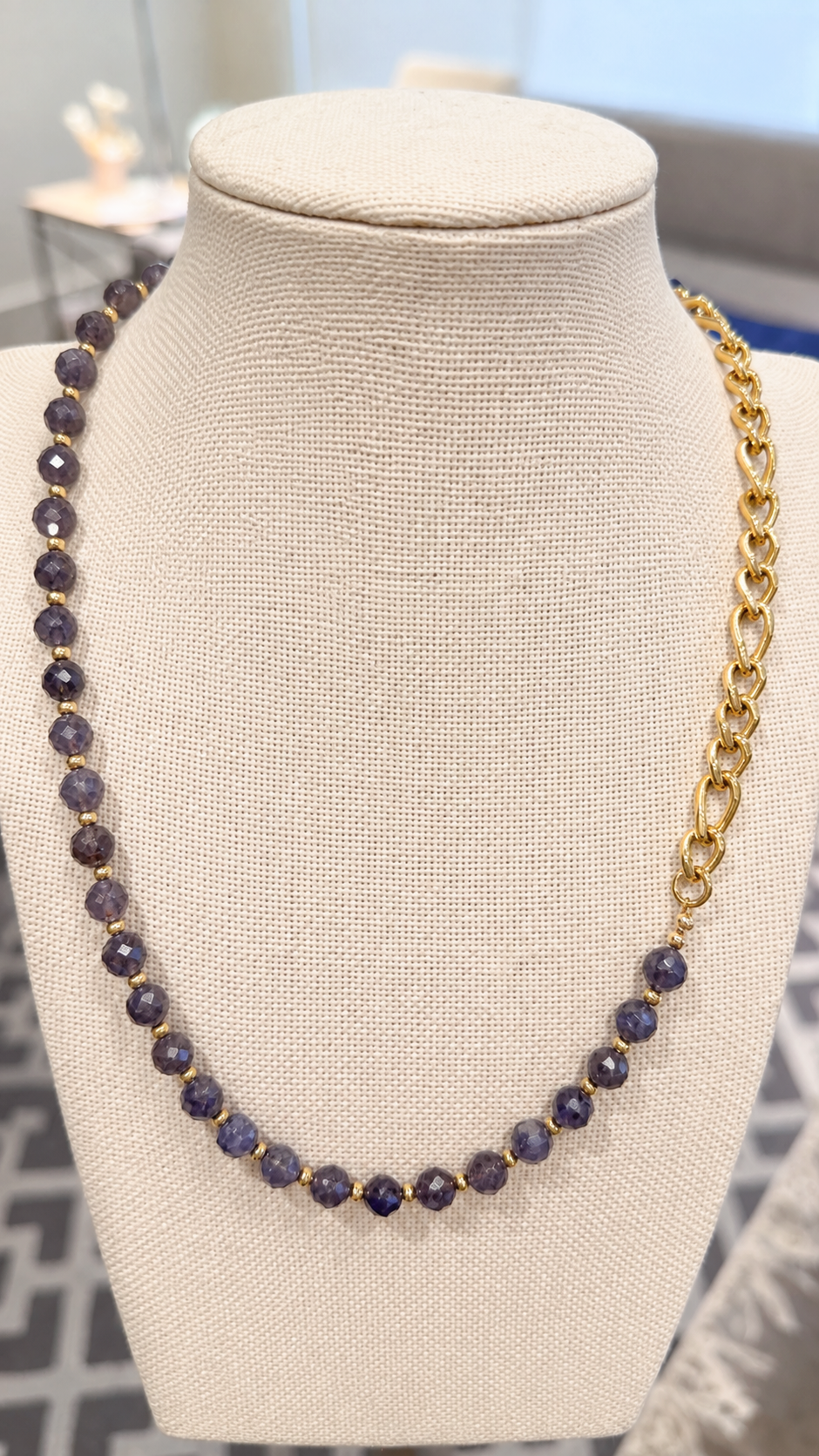 Iolite Gemstone  & Gold Chain Choker