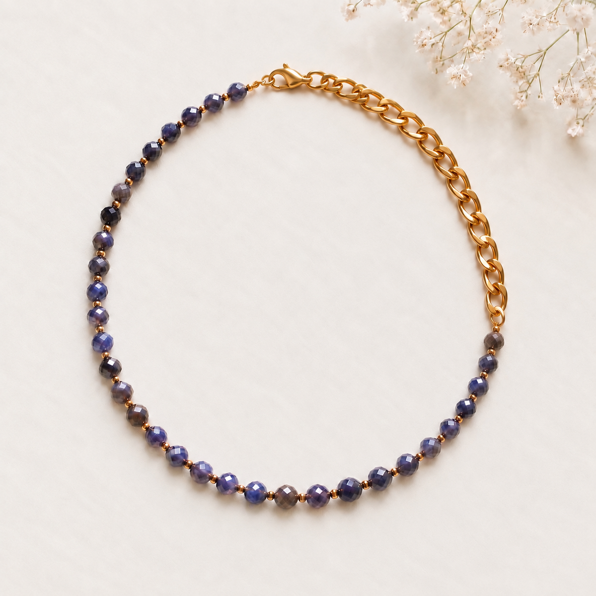 Iolite Gemstone  & Gold Chain Choker