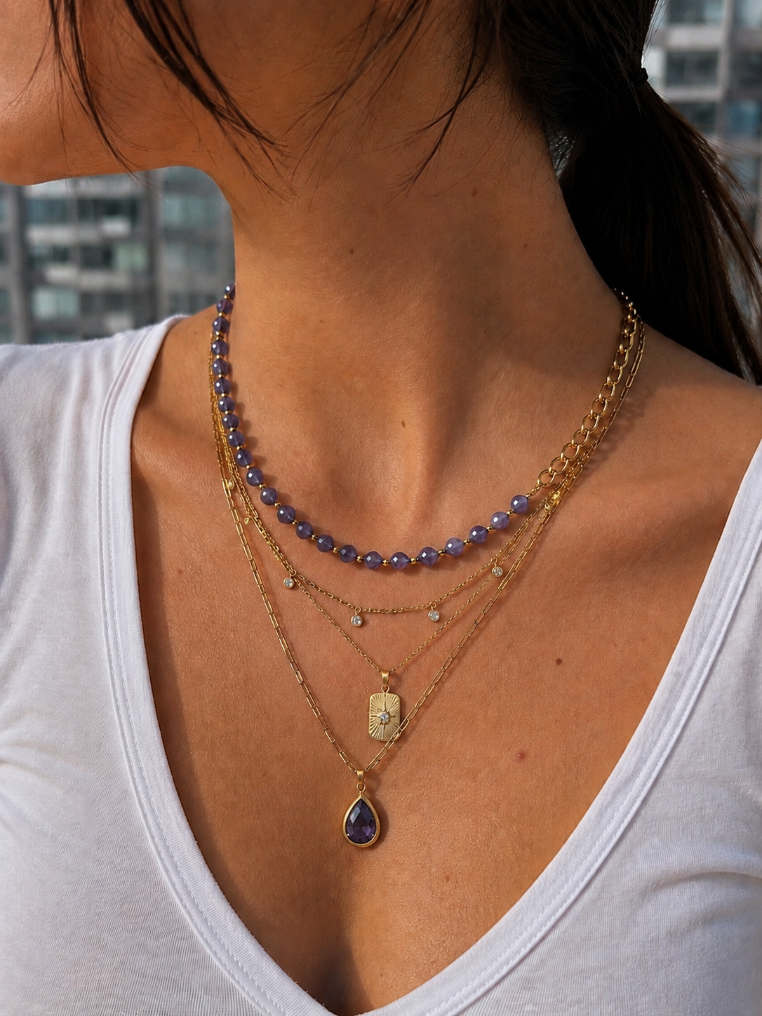 Iolite Gemstone  & Gold Chain Choker