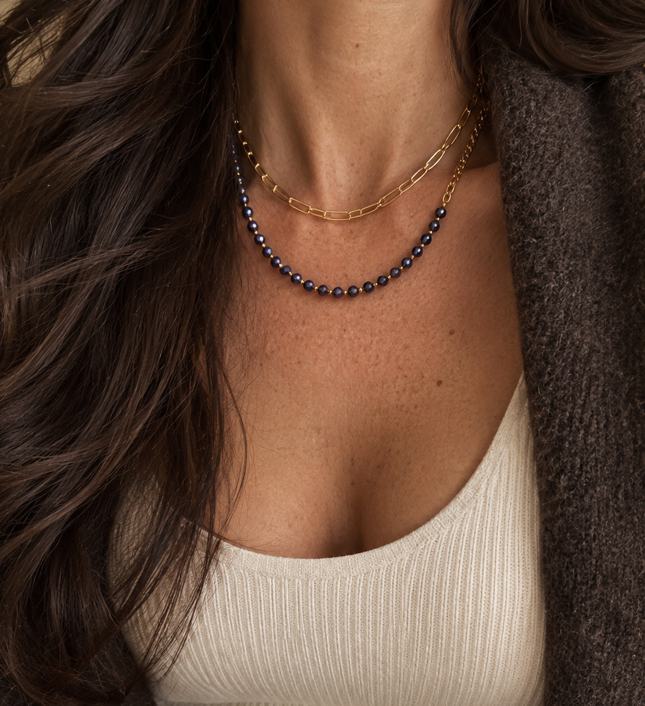 Iolite Gemstone  & Gold Chain Choker